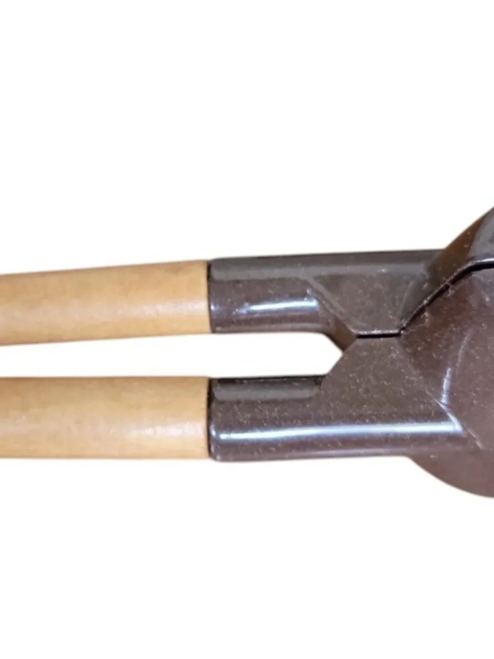 Heavy Duty Nut Cracker Vintage Brown Metal with Wooden Handles 7